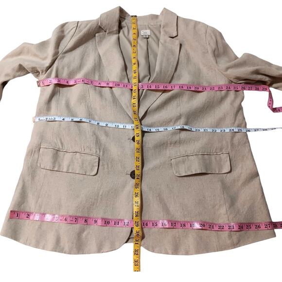 Neutral Linen Blend Blazer Jacket 2X Tan‎ Beige Versatile Minimalist Career Work - Picture 6 of 12